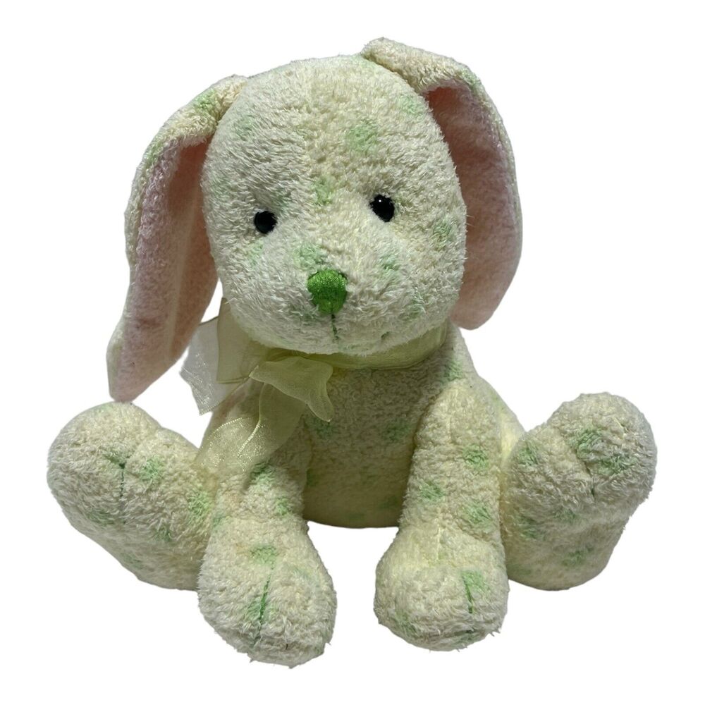 Target Yellow Bunny Rabbit Plush Green Polka Dot Pink Ears Sitting Stuffed